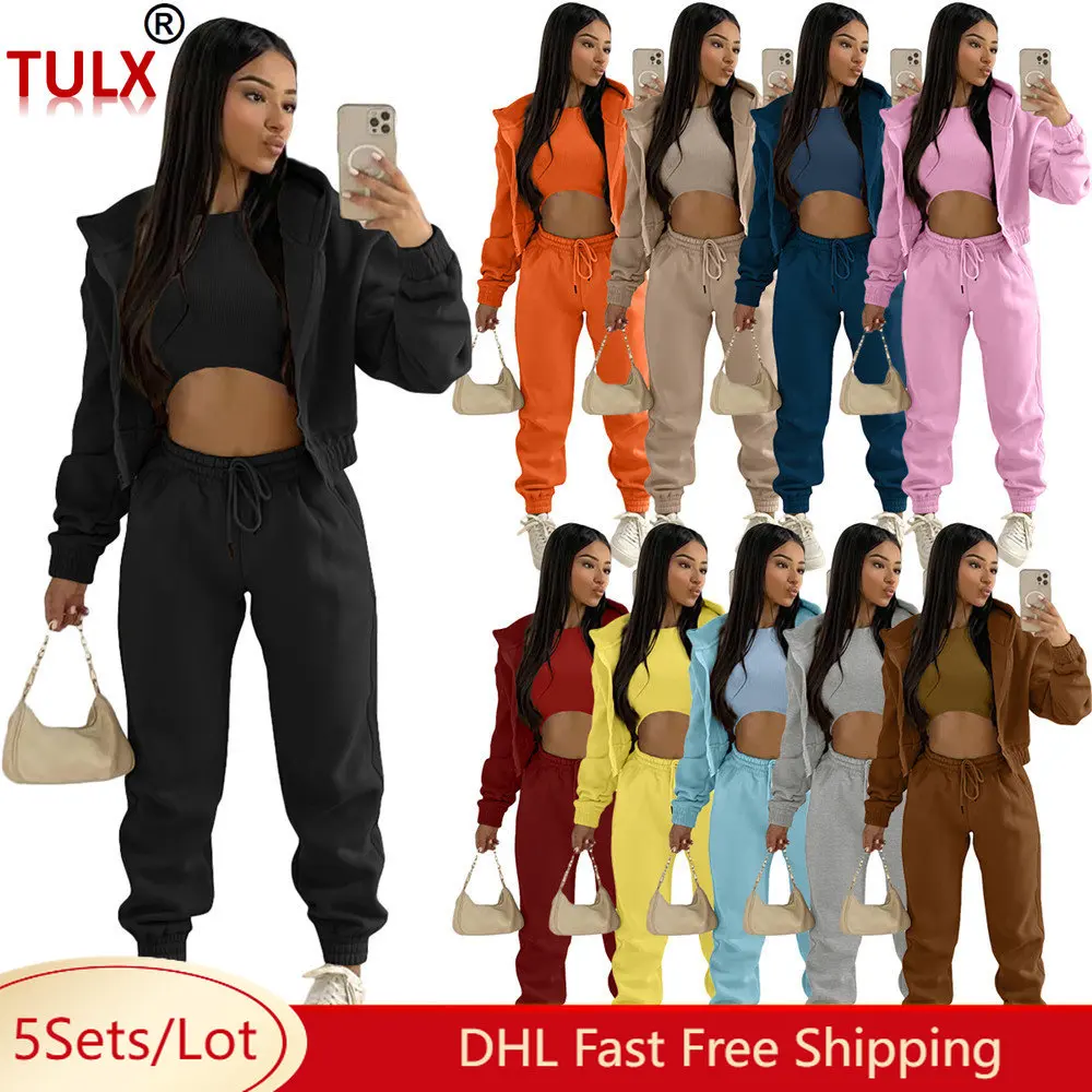 

Женский спортивный костюм из трех предметов, флисовый спортивный костюм с длинным рукавом, повседневная куртка с капюшоном, жилет и брюки, спортивный костюм, Осень-зима 8686