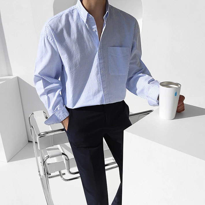 

2022 Men's Shirts Casual Striped Shirts Spring Autumn Long Sleeve Blouse Men Loose Tops Chic Fashion Square Collar Shirts W33