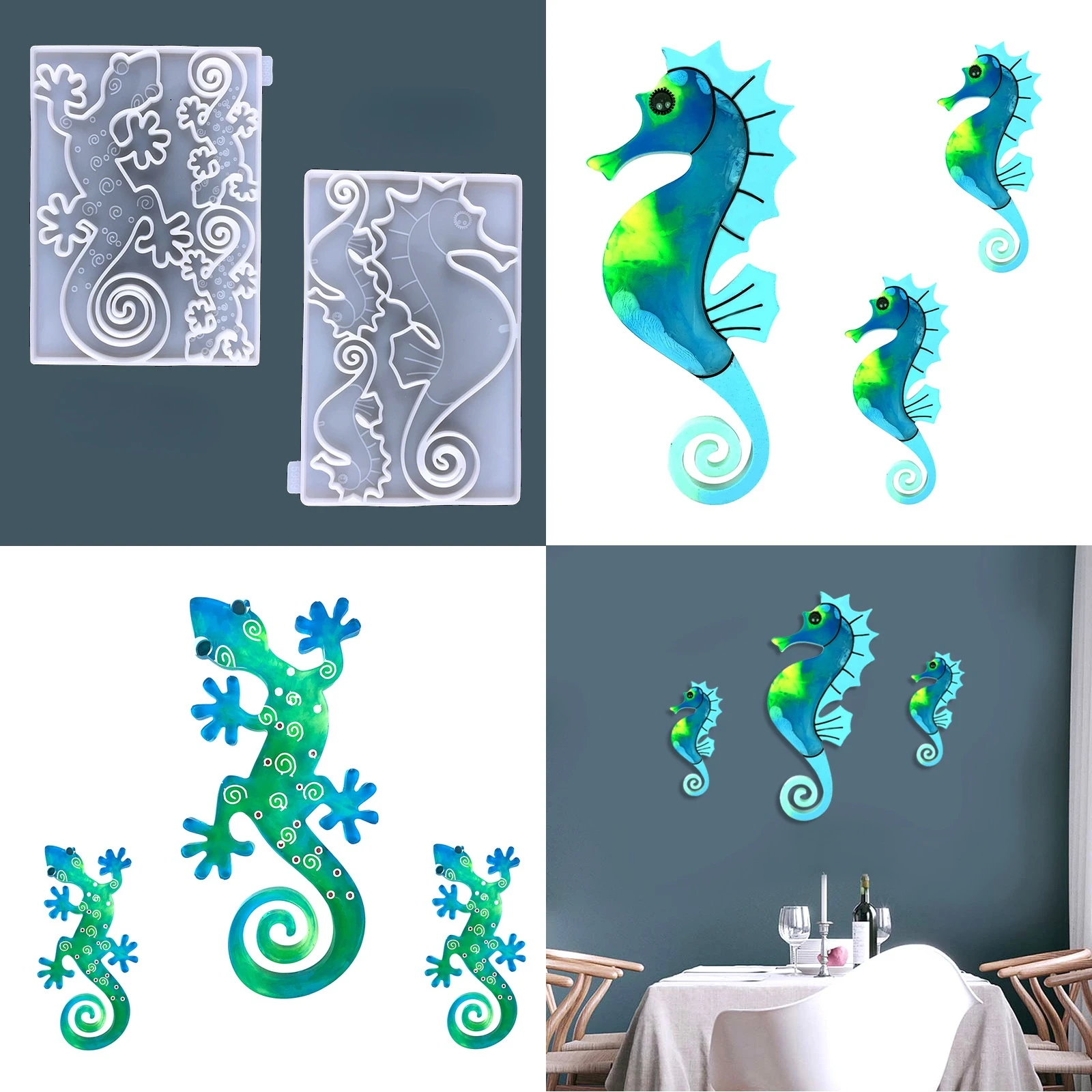 

DIY Seahorse Gecko Decorative Epoxy Resin Mould Home Wall Decor Seahorse Gecko Silicone Mould