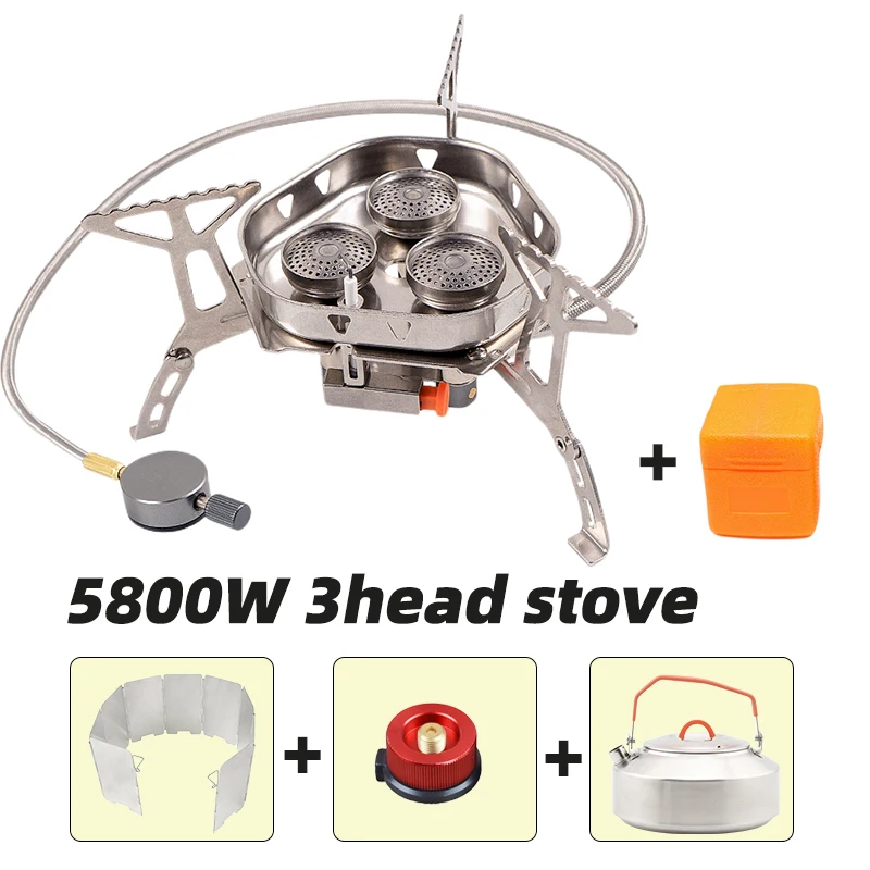 Outdoor Gas stove 5800w Camping Burner Windproof Portable Cookware Hiking Equipment Folding Camp Supplies Travel Strong Fire