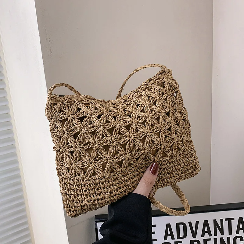 Summer Women Straw Shoulder Bag Hand-Woven Beach Crossbody Small Bag Purses