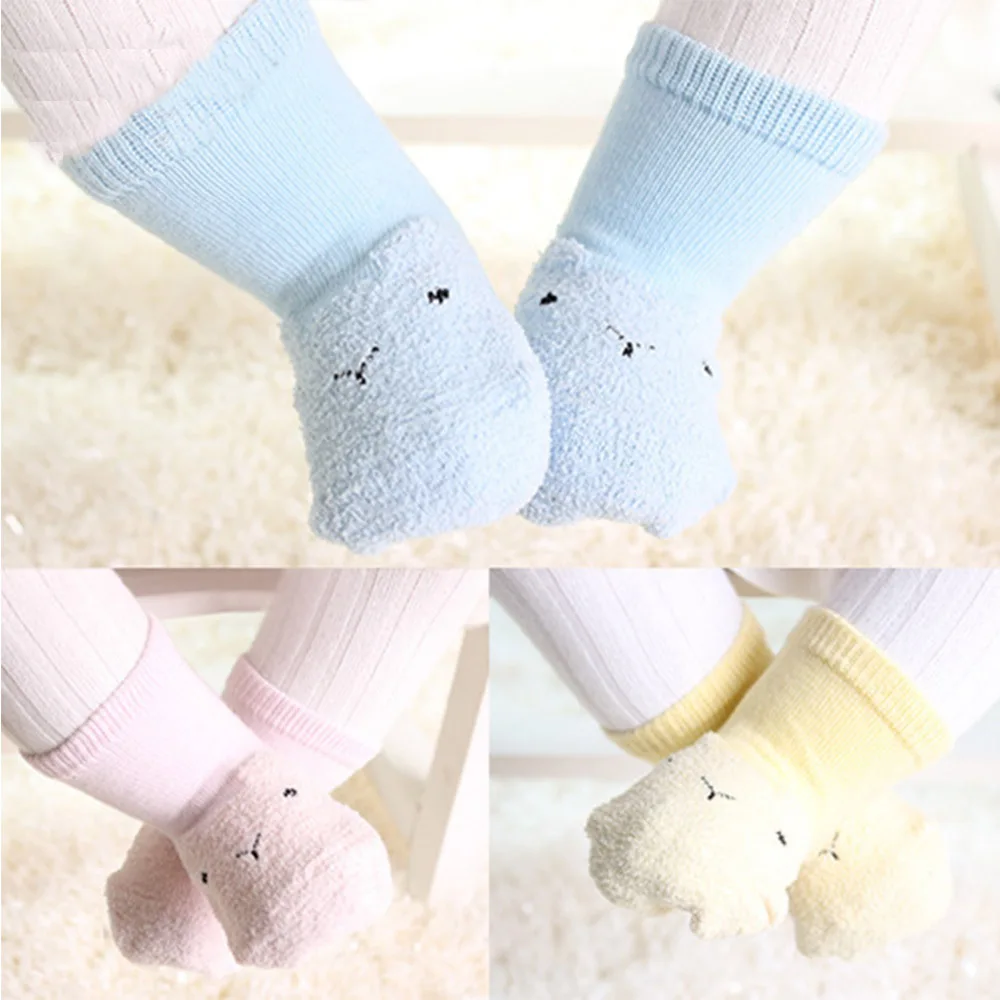 

Детские носки для новорожденных девочек осень зима Мультяшные флисовые нескользящие носки до колена толстые теплые аксессуары для мальчик...