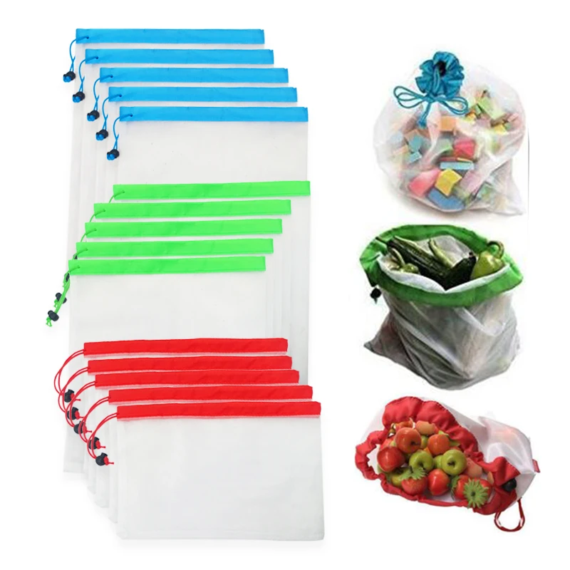 

3/12PCS Portable Reusable Grocery Bags Fruit Vegetable Toys Sundries Bag Washable Mesh Organic Handbag Net Tote