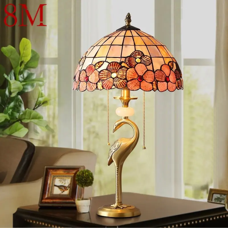 

8M Modern Brass Desk Lamp LED Creative Shells Decor Retro Tiffany Copper Table Light for Home Living Room Bedroom