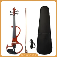 full size 44 silent electric violin solidwood body 44 violin brazilwood bow string connecting cable bridge carry case dark red