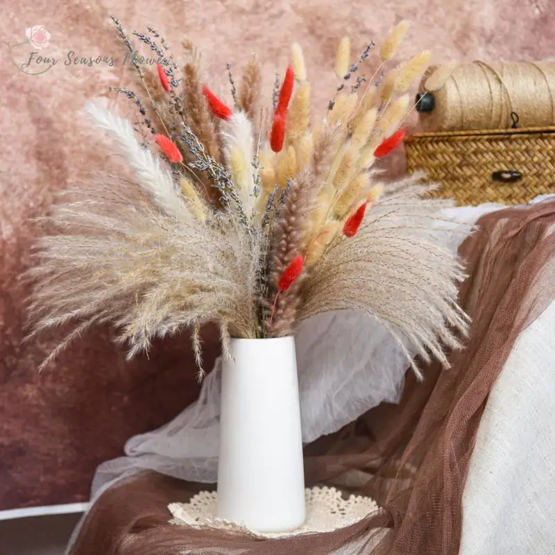 

Mix Dried Flowers Fluffy Pampas Grass Wedding Chriatmas Decoration Natural Bunny Rabbit Tail Artificial Plants Home Autumn Decor