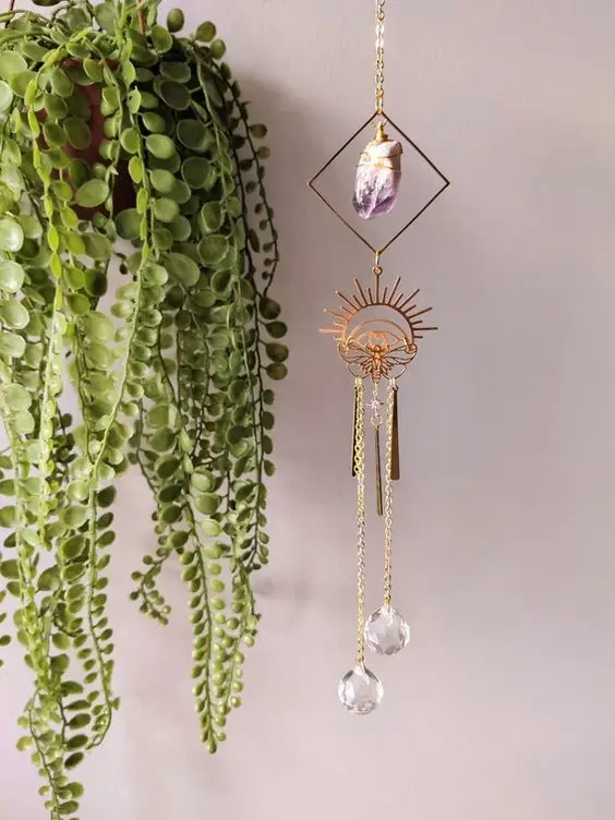 

Хрустальный аметист в форме Ловца солнца с хрустальной призмой, золотой Ловца солнца, Ловца солнца, домашний декор