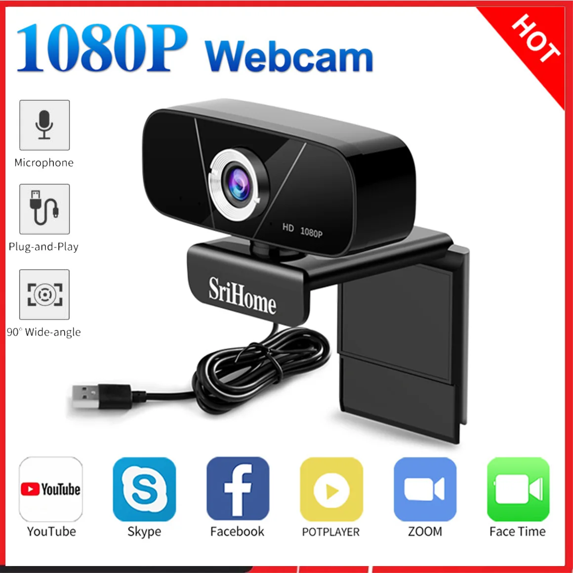 

Sricam SH003 мини-ПК USB веб-камера 2,0 МП Настольный Ноутбук видеокамера с микрофоном USB Plug & Play