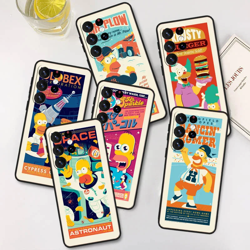 

Cartoon Cute Simpsons Phone Case For Samsung Galaxy S23 S22 S21 S20 FE Ultra S10e S10 S9 S8 Plus Lite Black Cover