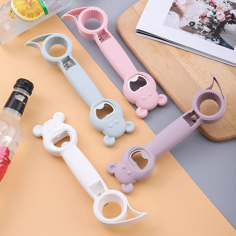 

Multifunction Jar Can Beer Opener 4 In 1 Bear Head Bottle Opener Stainless Steel Kitchen Tools Gadget Cute Kitchen Accesories