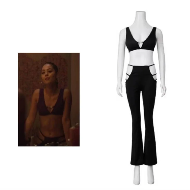 

Euphoria Maddy Perez Cosplay Costume Maddy Black Crop Top Bra and Pants Set Maddy Halloween Carnival Party outfits