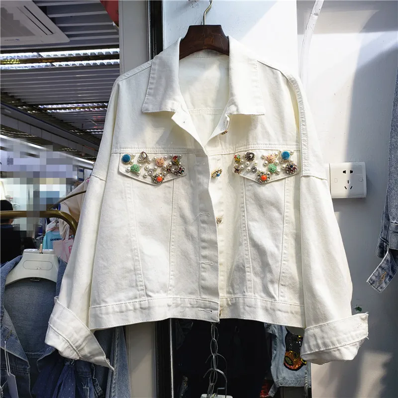 Джинсовая куртка женская с карманами модная свободная короткая ковбойская