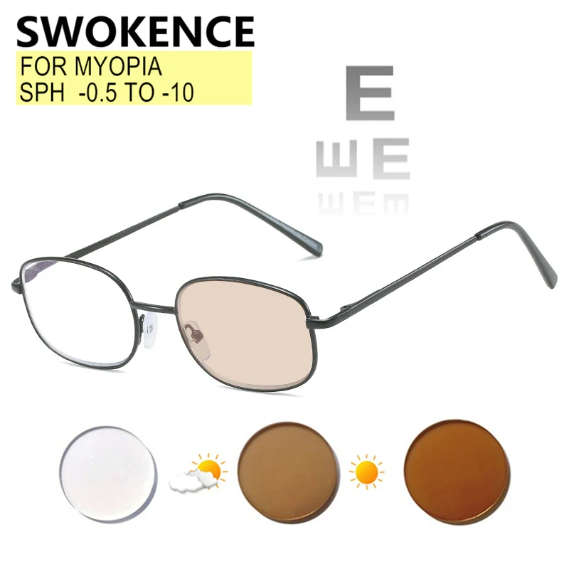 

Myopia Glasses Sphere -0.5 TO -10 Men Women Ellipse Alloy Frame Photochromic Or Blue Light Blocking Prescription Spectacles F031