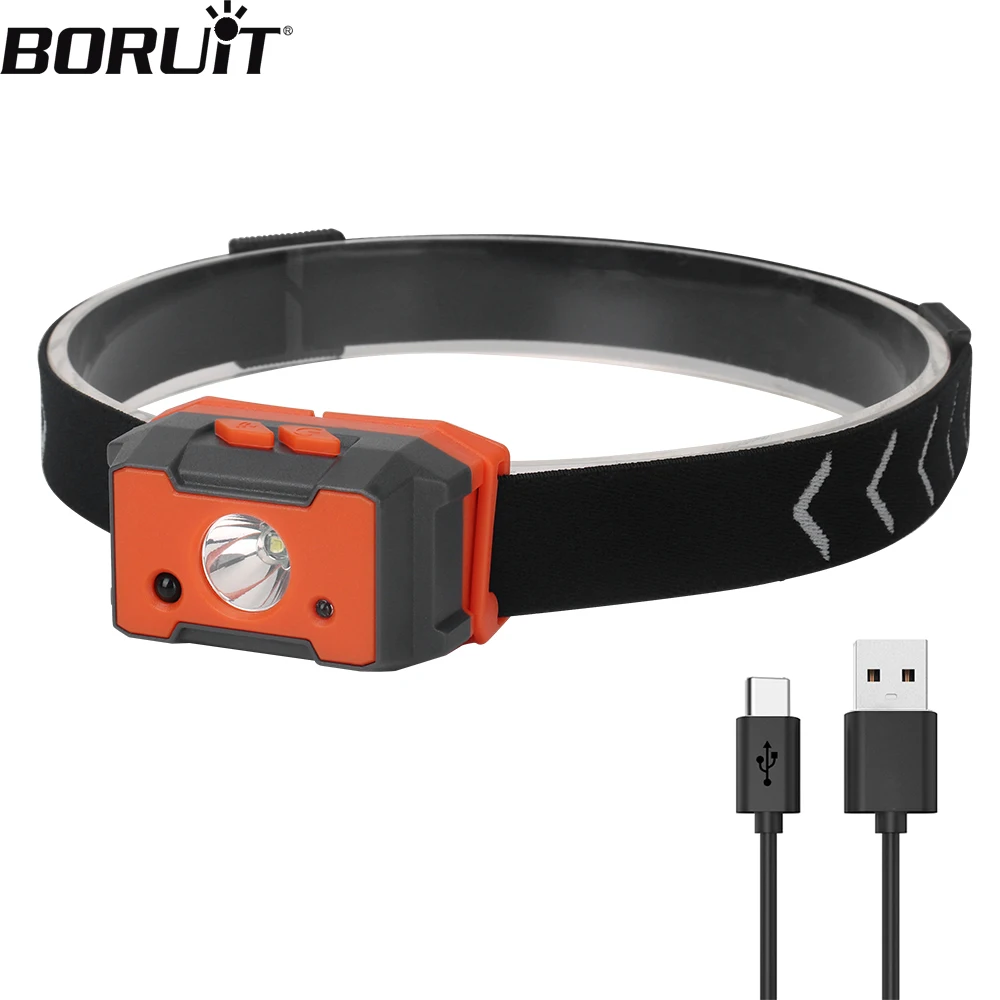 BORUiT M1 Motion Sensor LED Headlamp XPG Type-C Rechargeable LED Headlight IPX6 Waterproof Head Torch Camping Fishing Flashlight