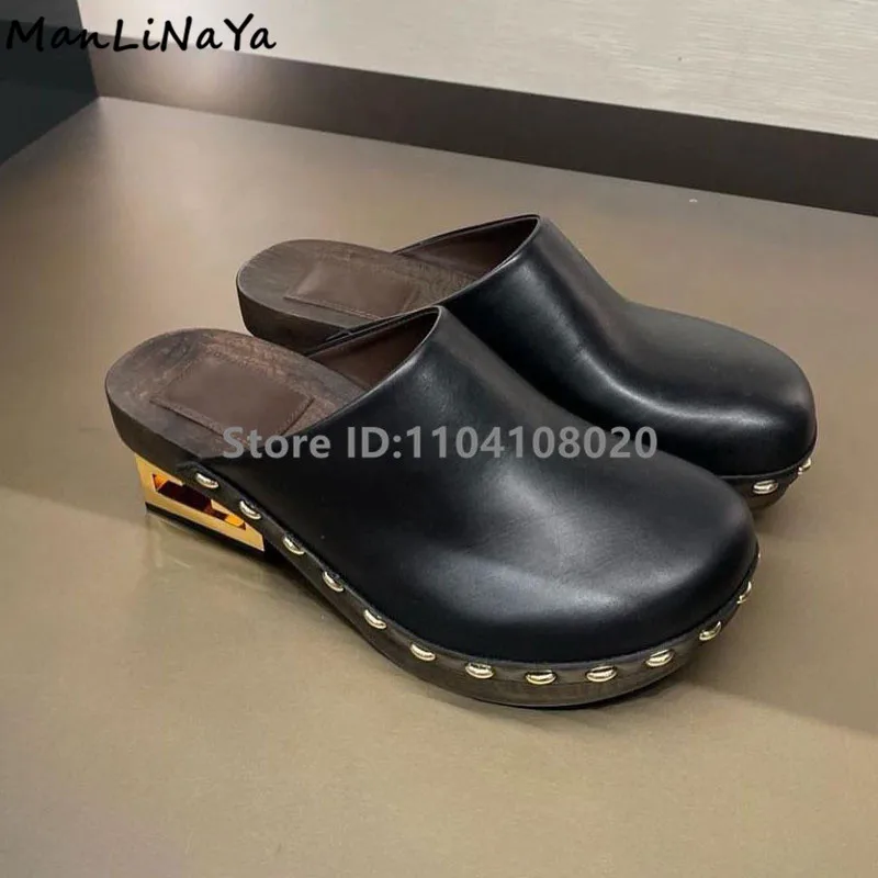 Мюли женские кожаные на среднем каблуке