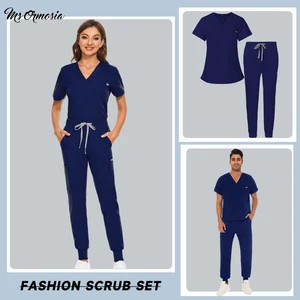 Men Scrubs Set High Quality Spa Uniforms Unisex V-Neck Tops Work Clothes  Nurse Suits Scrub Pants Scrubs Medical Uniforms Women