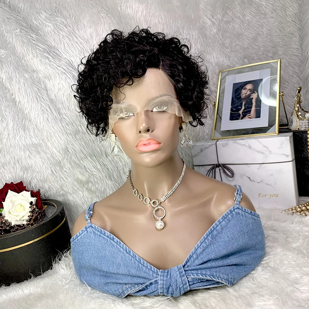 Esty Women Short Wig Part Lace Front Wigs Pixie Cut Wig Human Hair Deep Water Wave Wig Cheap Pre Plucked Wigs for Black Women