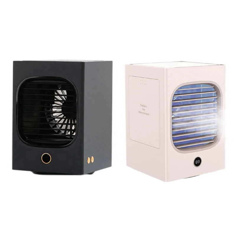 

2Set Rechargeable Portable Air Cooler Humidifier Purifier UV LED Shaking Head Desktop Air Cooling Fan, Dark Blue & Pink