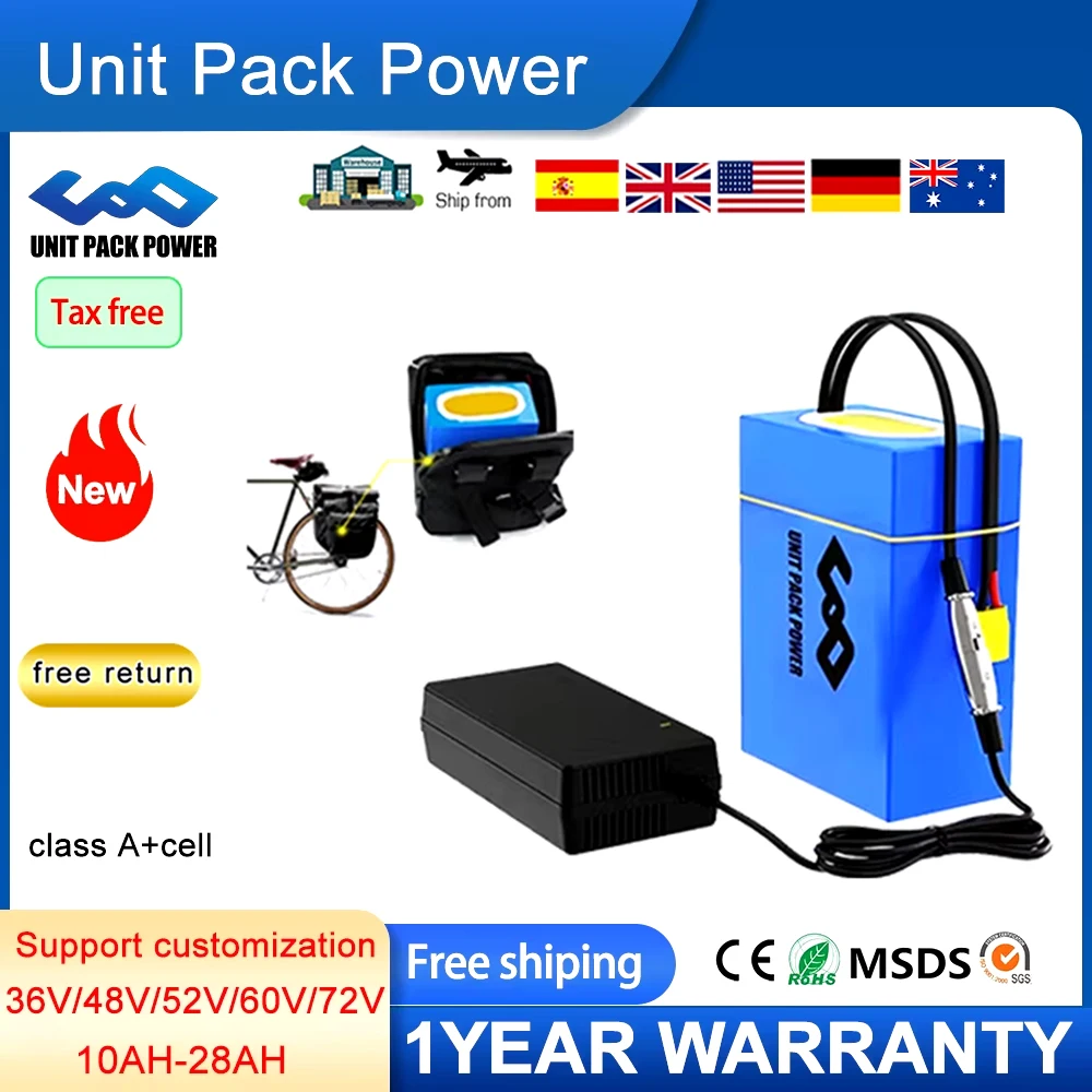 Электрическая батарея 72 В 20 Ач 52 60 48 36 24 18650 литий-ионная аккумуляторная для 1500 Вт