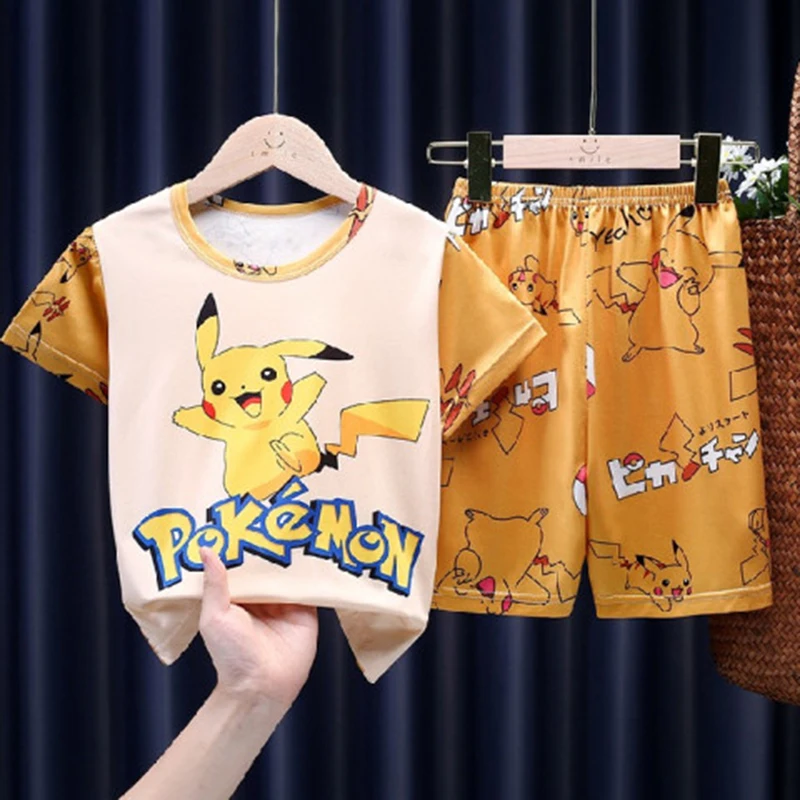 Conjunto de pijamas de Pokémon para niños y niñas, ropa de casa con dibujos animados, cómoda, Kawaii, Pikachu, regalo, novedad de 2022