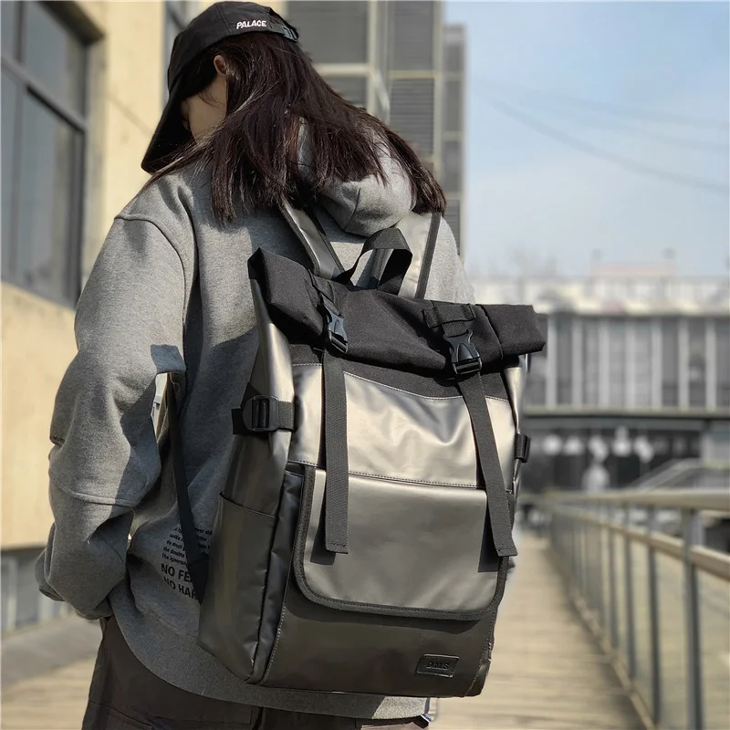 Fashion Trend  Men's Backpack Waterproof Large Capacity PU Leather  Student Schoolbag  Harajuku Travel Bag For Women Unisex