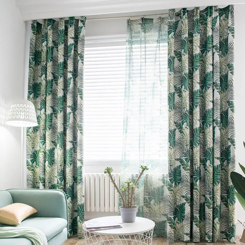 

Tropical Printed Blackout Curtains for Living Room Green Leaves Palm Tree Tulle Veil Liner Bedroom Cortinas Window Treatments