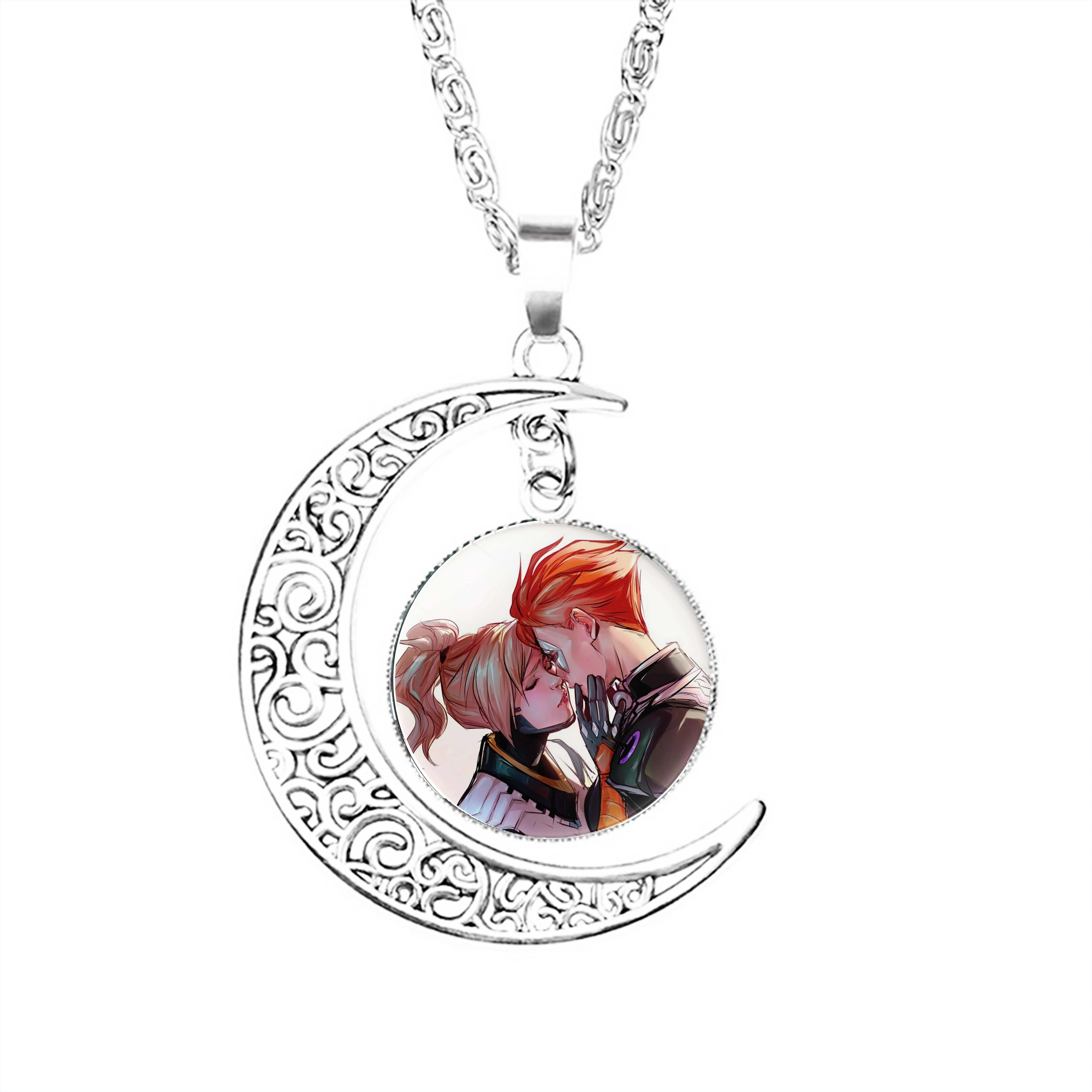 

Нежное ожерелье в форме Луны, ювелирные изделия, модная женская цепочка в форме месяца, подвеска для мальчиков и мужчин, Очаровательное ожерелье из нержавеющей стали для влюбленных из купола и стекла для женщин и девочек