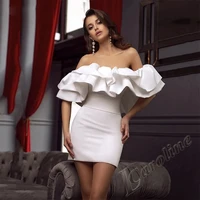 caroline lvory smiple and cleann evening dress satin short ruffles off the shoulder mini vestidos prom gowns party custom made