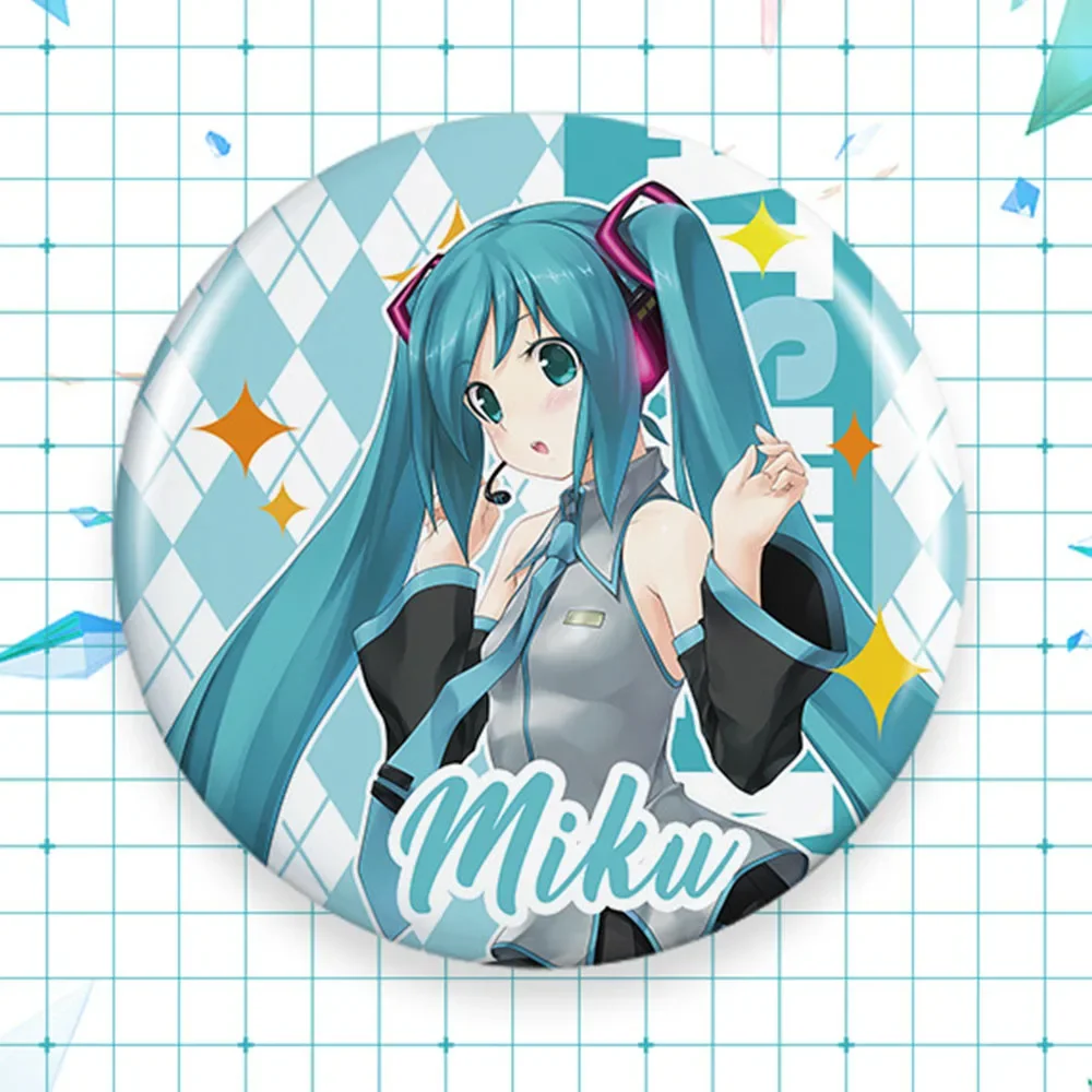 75 мм Kawaii милый Мику аниме круглые булавки мультяшные значки косплей жесть ручной