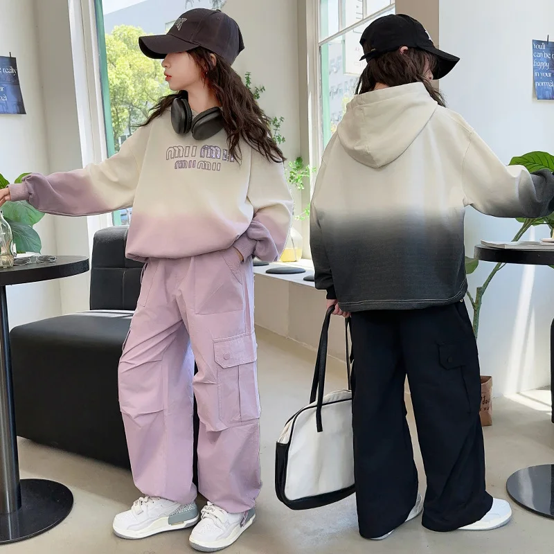 Комплект одежды для девочек ZOETOP свитшот с градиентным переходом букв и прямые