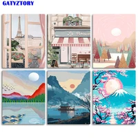 gatyztory oil painting by number sunset scenery kits handpainted picture by number tree moon drawing on canvas gift home decor