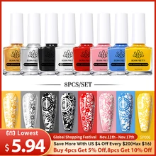 BORN PRETTY 10ml Stamping Nail Polish Set Gold Silver Black White Color Nail Printing Polish DIY for Nail Plate Design Varnish