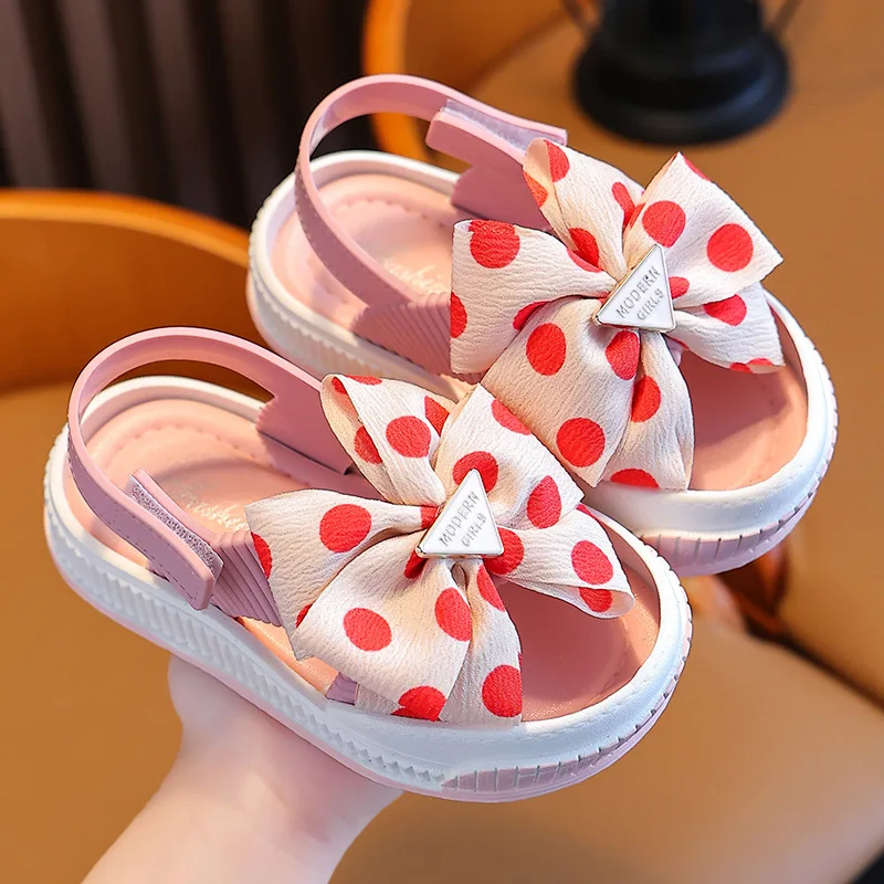 

Casual Non-slip Plain Pink Slides Toddler Kids Children Soft Soles Bow Beach Shoes Summer Cute PVC Paste Baby Girls Sandals