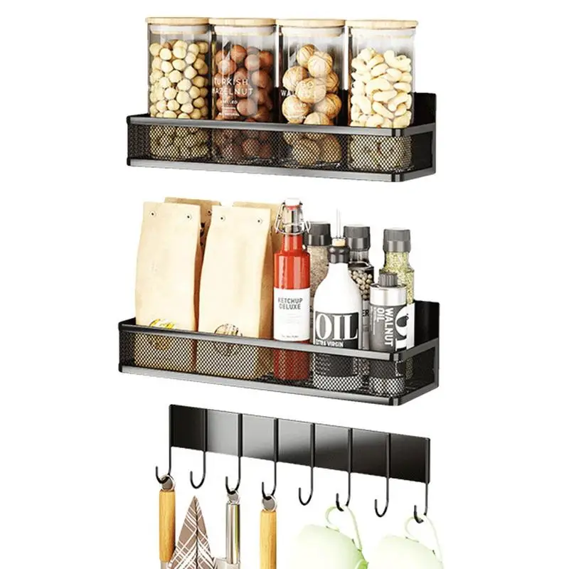 

Fridge Magnetic Spice Shelves Space Saving Seasoning Jar Rack Strong Magnetic Shelf With 8 Hangers For Holding Jars Bottle