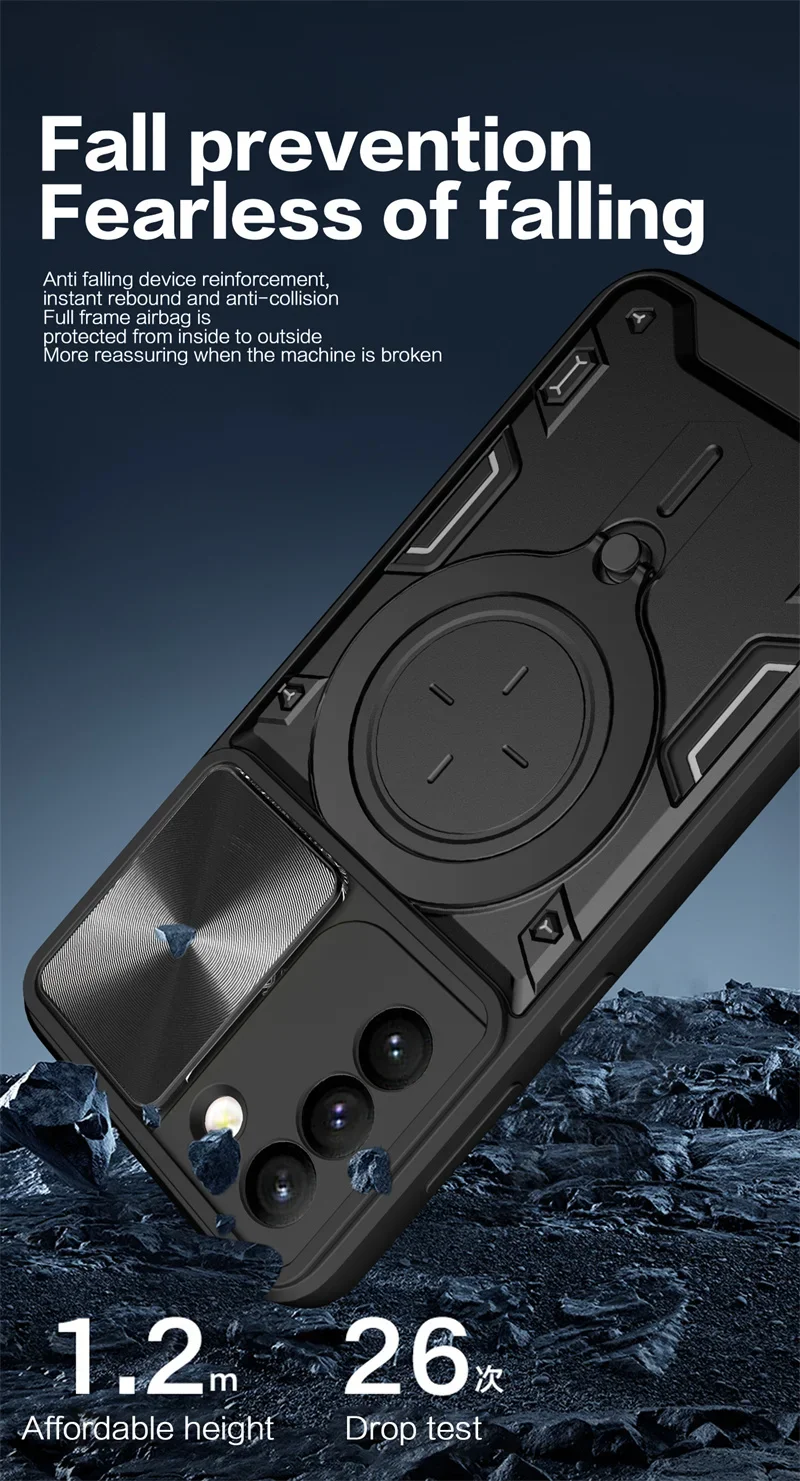 Для Samsung Galaxy S21 Ultra Чехол Armor Slide Camera Защитный чехол для объектива + Plus S 21 FE Ring Stand Funda