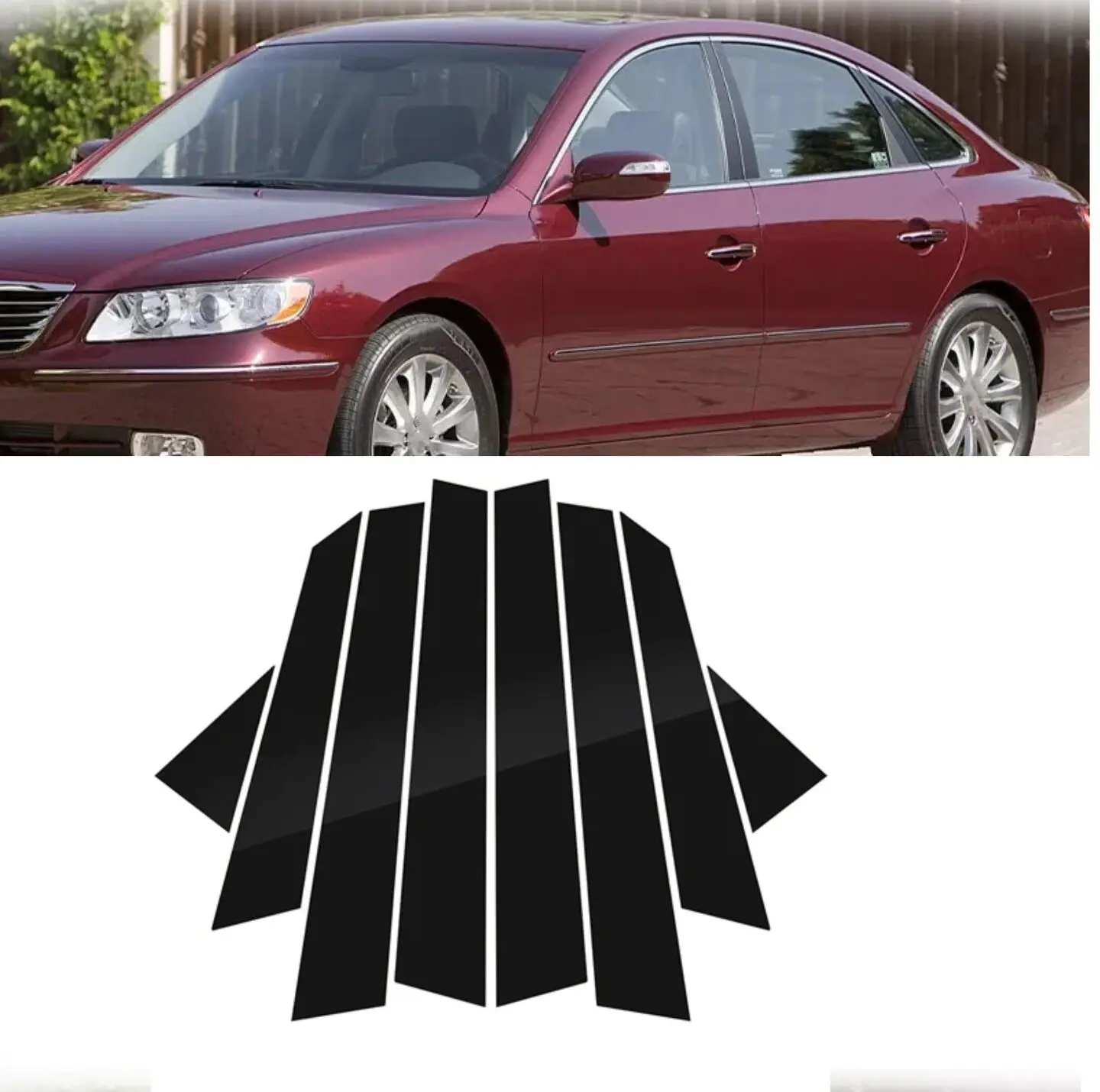 

8 шт. глянцевые черные стойки, подходят для Hyundai Azera/Grandeur 2006-2009 2010 2011, боковая накладка на дверь, оконная крышка, наклейка, наклейка