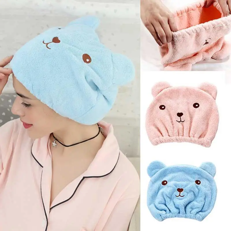 

2Pc Lovely Cat Hair Drying Cap Towel Microfiber Quickly Dry Hair Shower Hat Wrapped Towels Bathing Cap Bathroom Accessories
