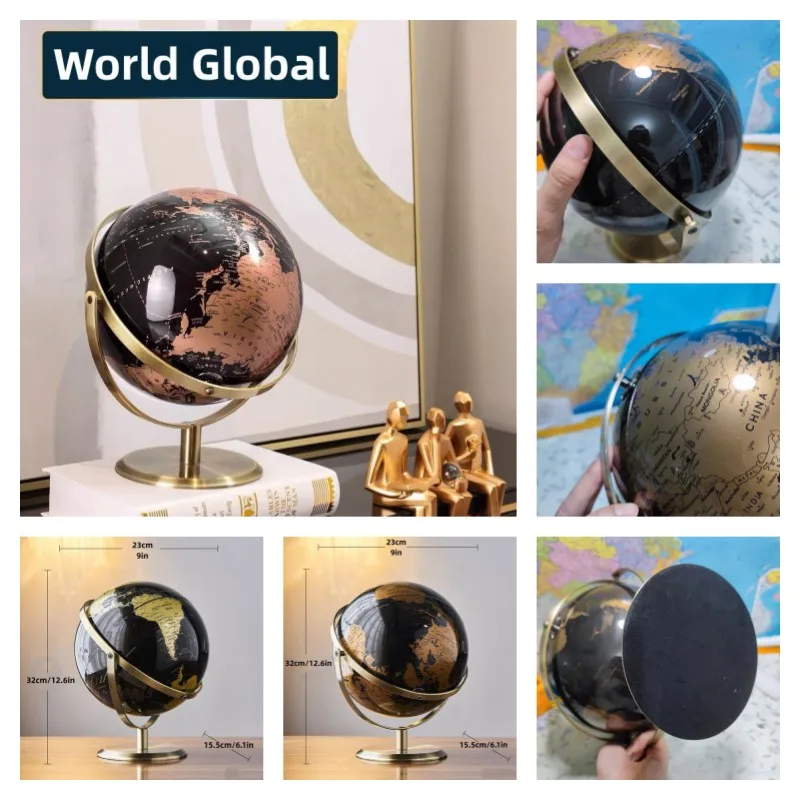 

World Globe Miniatures 23cm/9in Diameter Ball Earth Figurines Kids Education Geography Teaching Supplies Metal Home Decoration