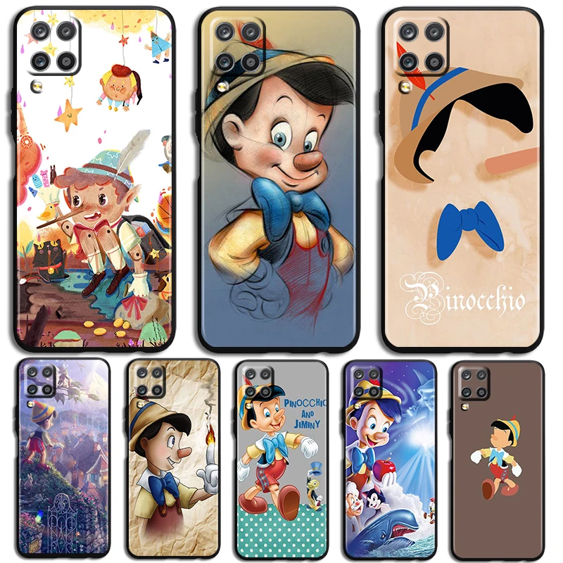 Pinocchio Phone Case For Samsung Galaxy A73 A72 A71 A70 A53 A52 A51 A50 A42 A41 A40 A33 A32 A31 A30 A30S Black luxury Back Capa