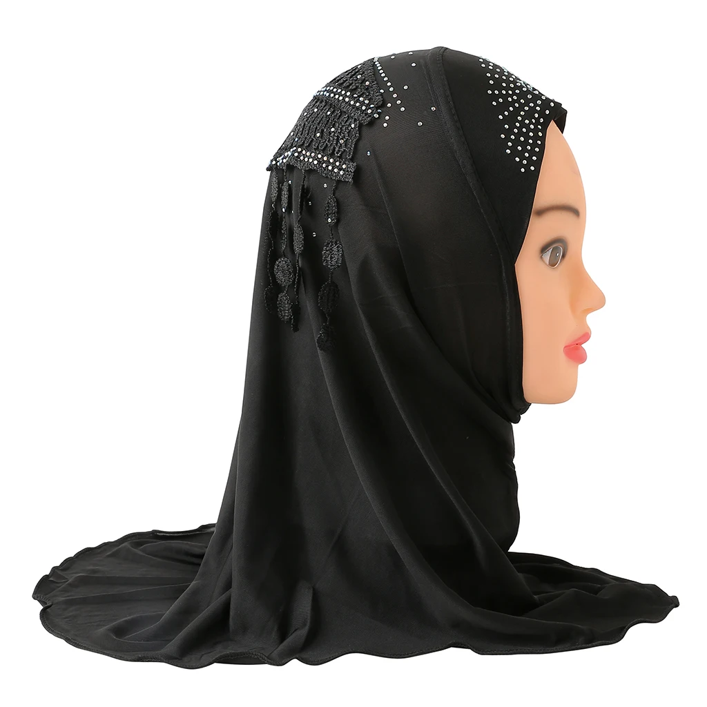 H1414 small girl 2-6 years old instant hijab with lace on back muslim scarf headwrap islamic arabic hats