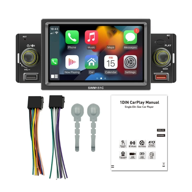 

1Din 5" Radio Car Stereo Bluetooth-compatible MP5 Player Android Auto Hands Free USB FM Receiver Audio System H9EE