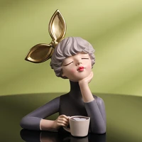 nordic girl drinking coffee desk accessories resin sculpture figurines statue for home livingroom decoration