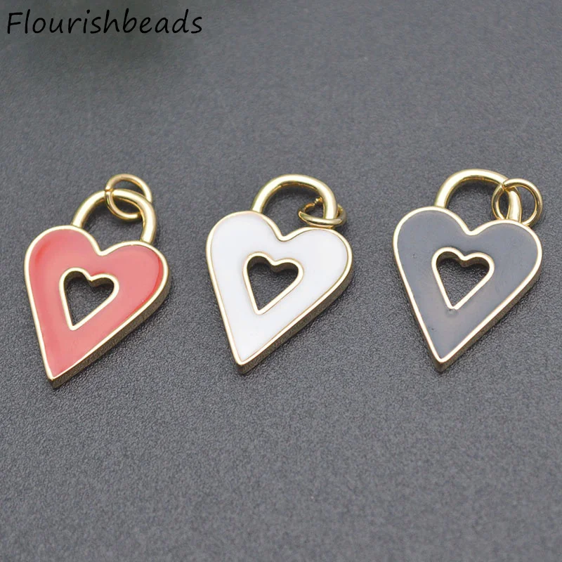 

20pcs/lot Nickel Free Color Remain Gold Plating Black Red White Enamel Big Hollow Heart Metal Charms Pendants Jewelry Making