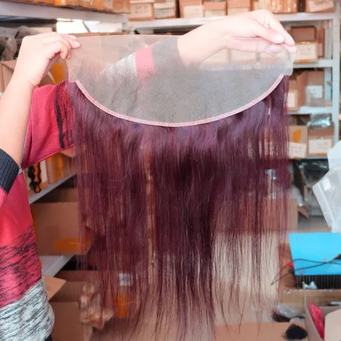 99J Темно-красные человеческие волосы Virgin Remy 4x4 5x5 13x4 13x6 Кружевная фронтальная застежка Прозрачные человеческие волосы Фронтальная застежка