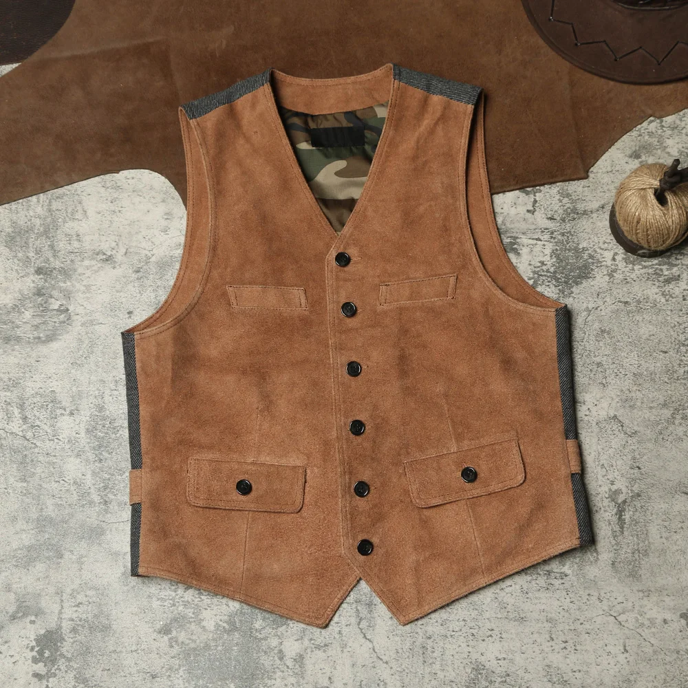 

Asian Size Super Quality Suede Cow Leather Vintage Waistcoat Men's Stylish Biker Vest