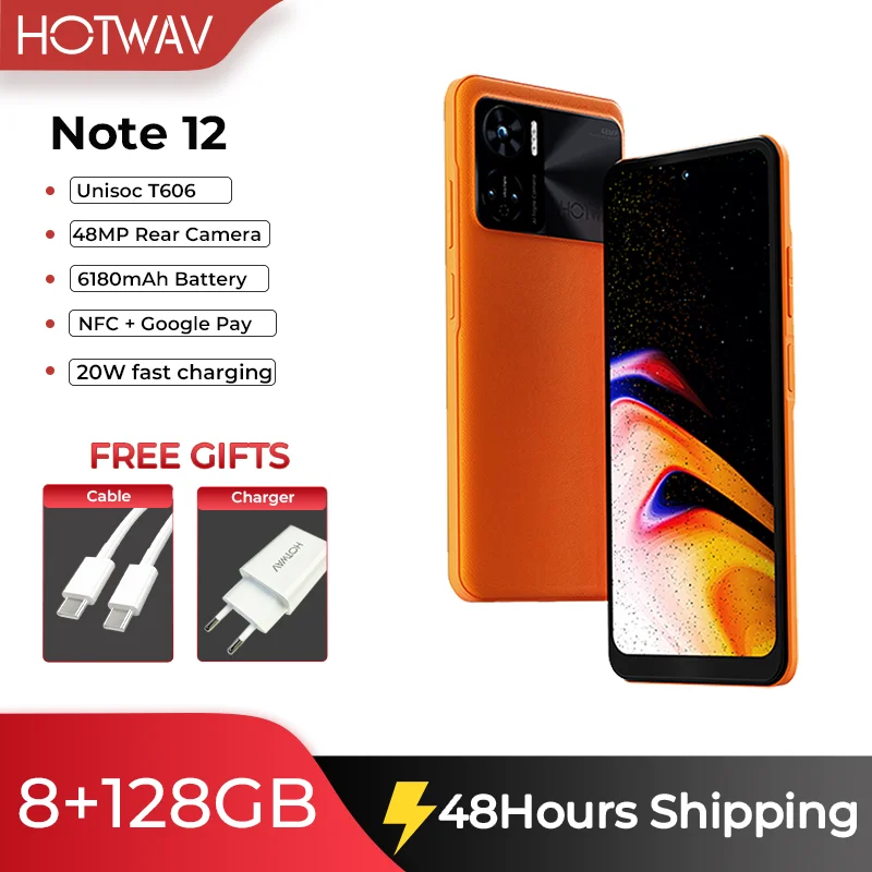 HOTWAV Note 12 Cell Phones 6.8'' HD+ Android 13 OS 8+128GB 48MP Triple Camera NFC Google Pay 6180mAh 20W Fast Charge Smartphone