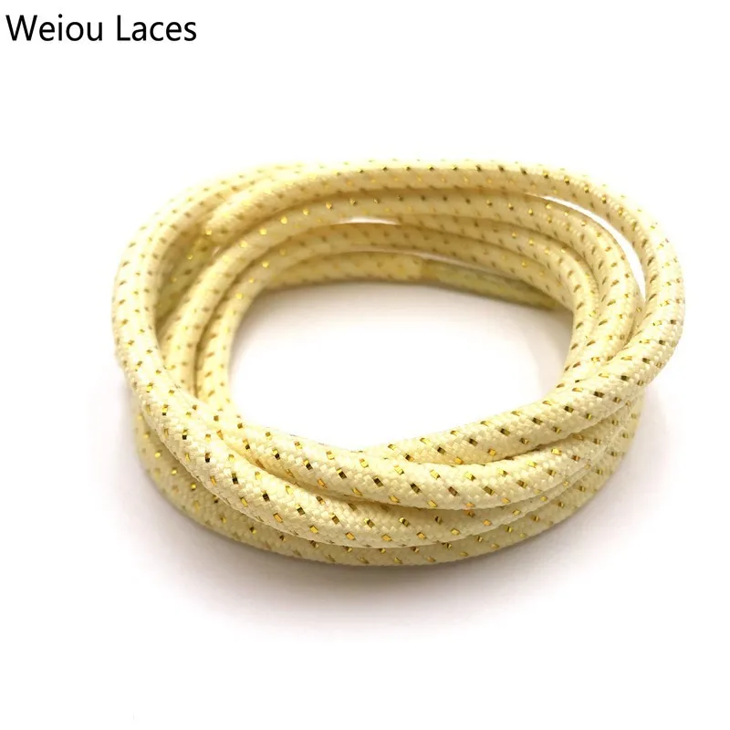 Weiou 4.5mm Cool Glitter Lace Metallic Round Cross Grain Sparkle Bootlaces Shiny White Black Shoelaces For Athletic Sports Shoes