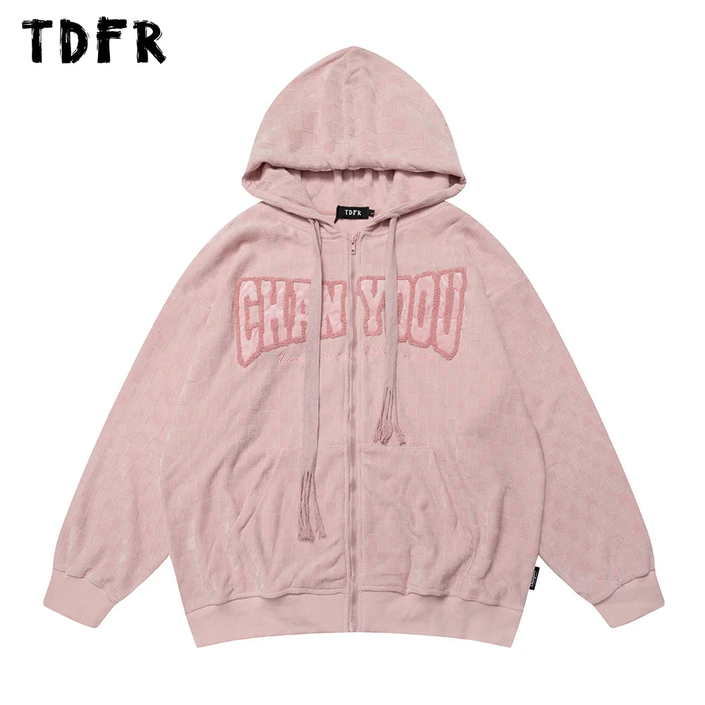 

Letter Embroidery Plaid Hooded Outerwear Mens Autumn Winter Pocket Casual Loose Long Sleeve Sweatshirts Outerwear Men