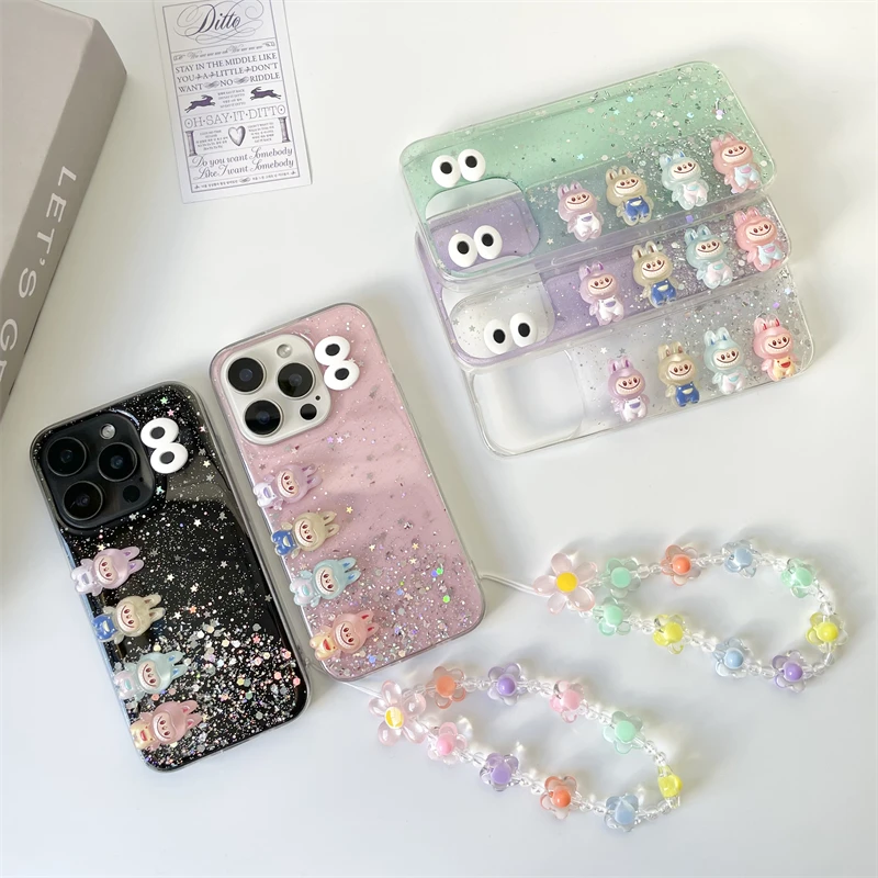 Блестящий чехол для телефона 3D Labubu Samsung Galaxy S25 S24 Ultra S23 S22 Plus S21 S20 FE S10 S9 S8 с блестящей