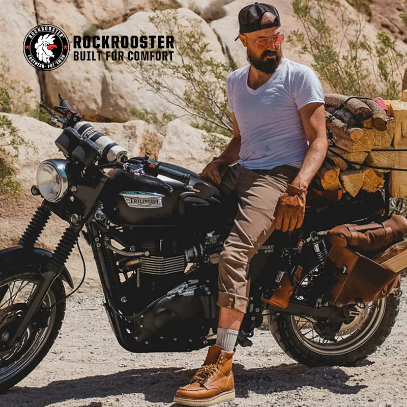 ROCKROOSTER Men's Martins Boots American Retro Tooling Boots Top Layer Cowhide Short Boots Goodyear Thick Bottom Motorcycle Boot